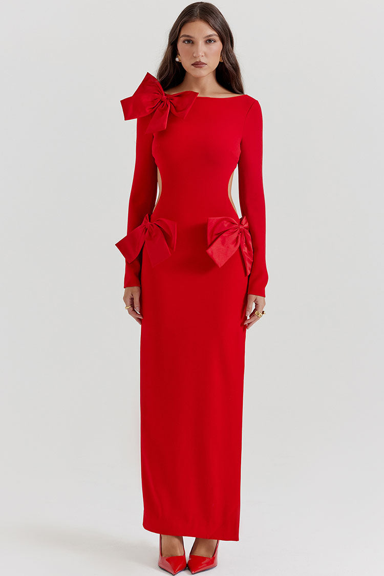Long Sleeve Round Neck Cut Out High Split Bodycon Maxi Dress