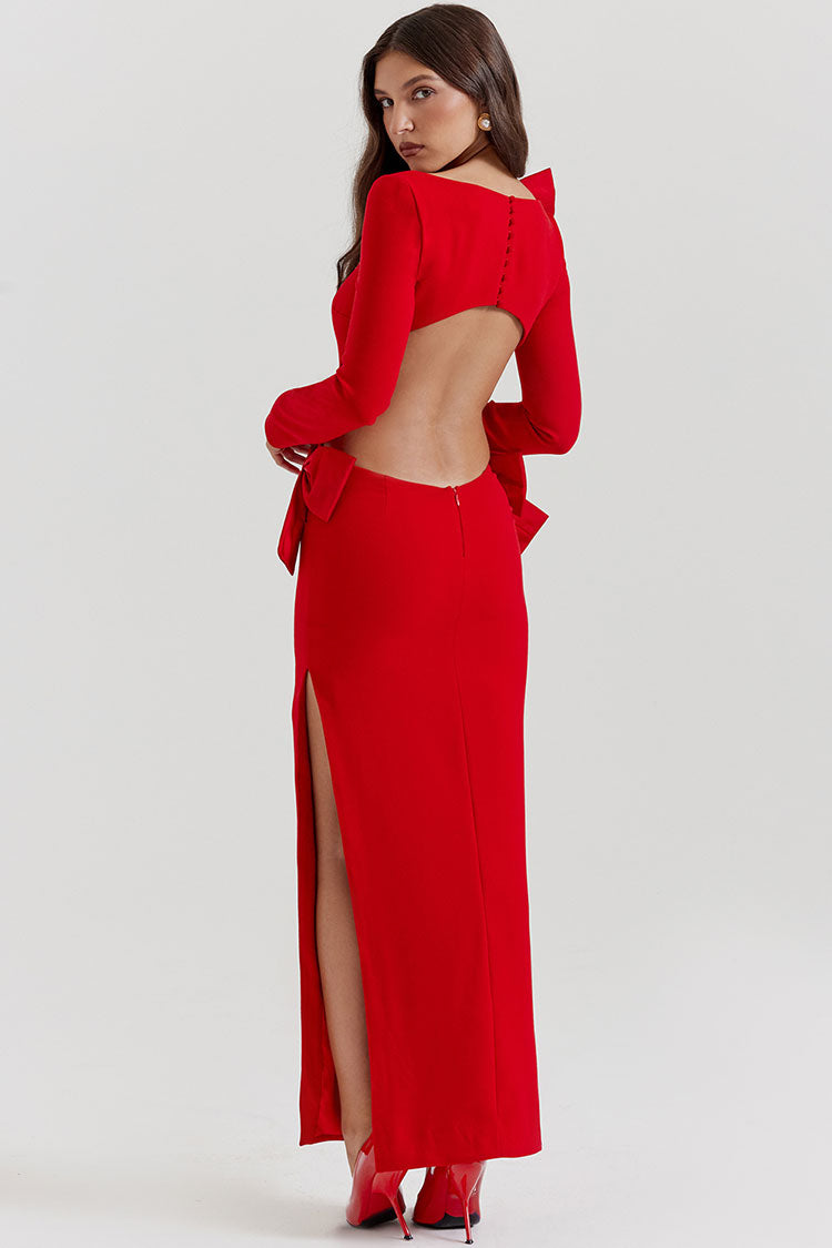 Long Sleeve Round Neck Cut Out High Split Bodycon Maxi Dress