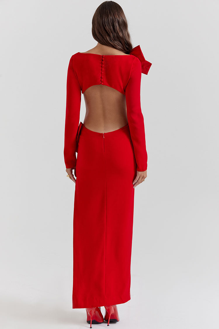 Long Sleeve Round Neck Cut Out High Split Bodycon Maxi Dress