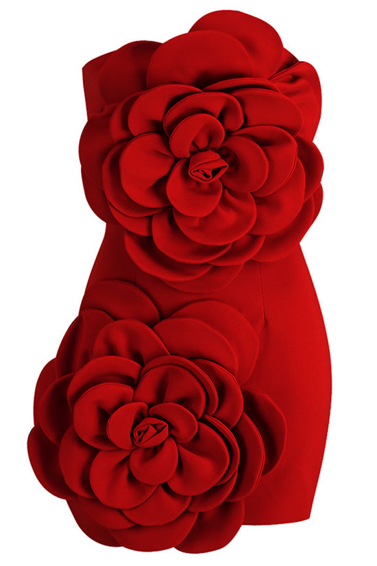 3D Rosette Applique Strapless Bodycon Party Mini Dress