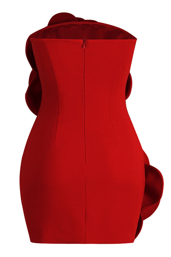 3D Rosette Applique Strapless Bodycon Party Mini Dress