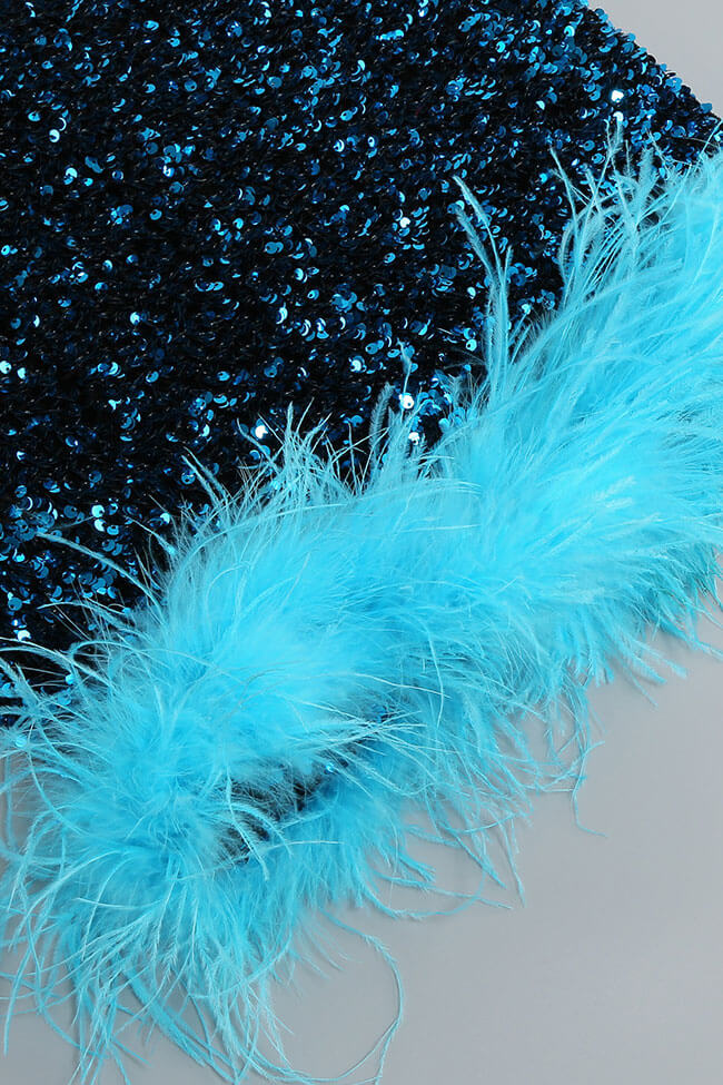 Sequin Strapless Feather Trim Bodycon Mini Dress