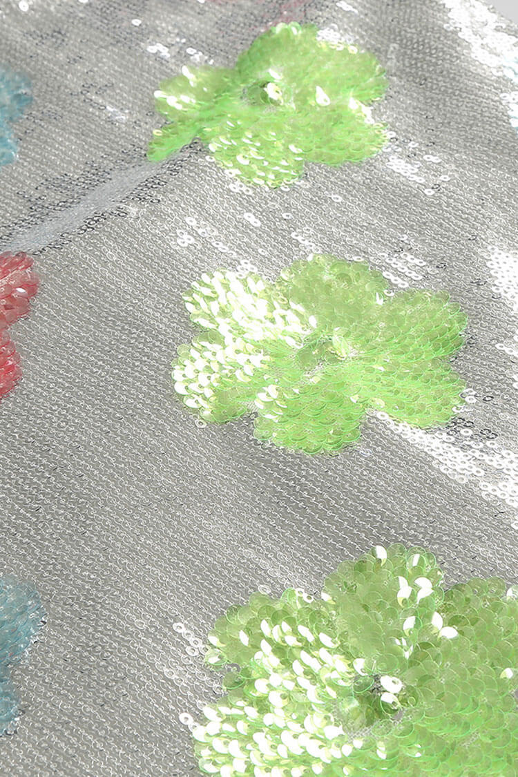 Glistening Halter Neck Contrast Floral Bodycon Sequin Party Mini Dress