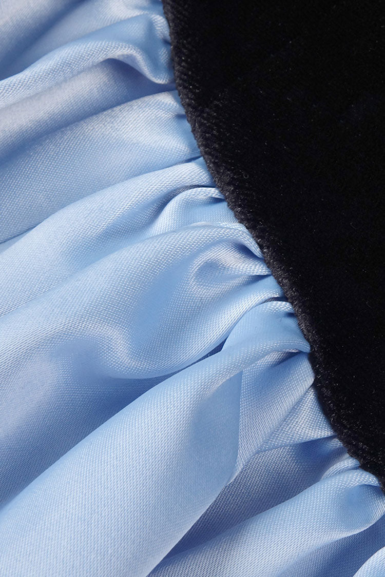 Glossy Bow Plunge Bandeau Velvet Satin Bubble Mini Party Dress