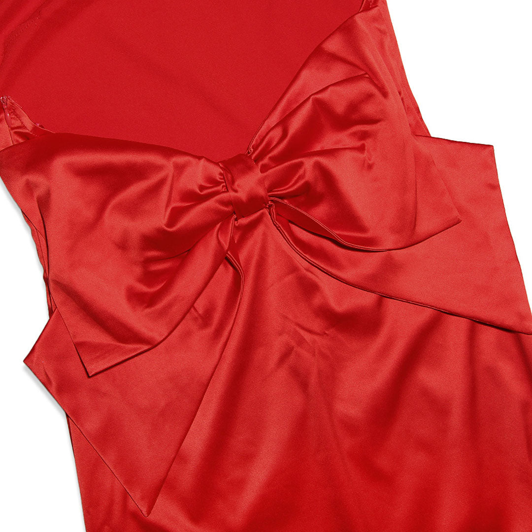 Satin Halter Neck Sleeveless Back Bow Fishtail Maxi Dress 4