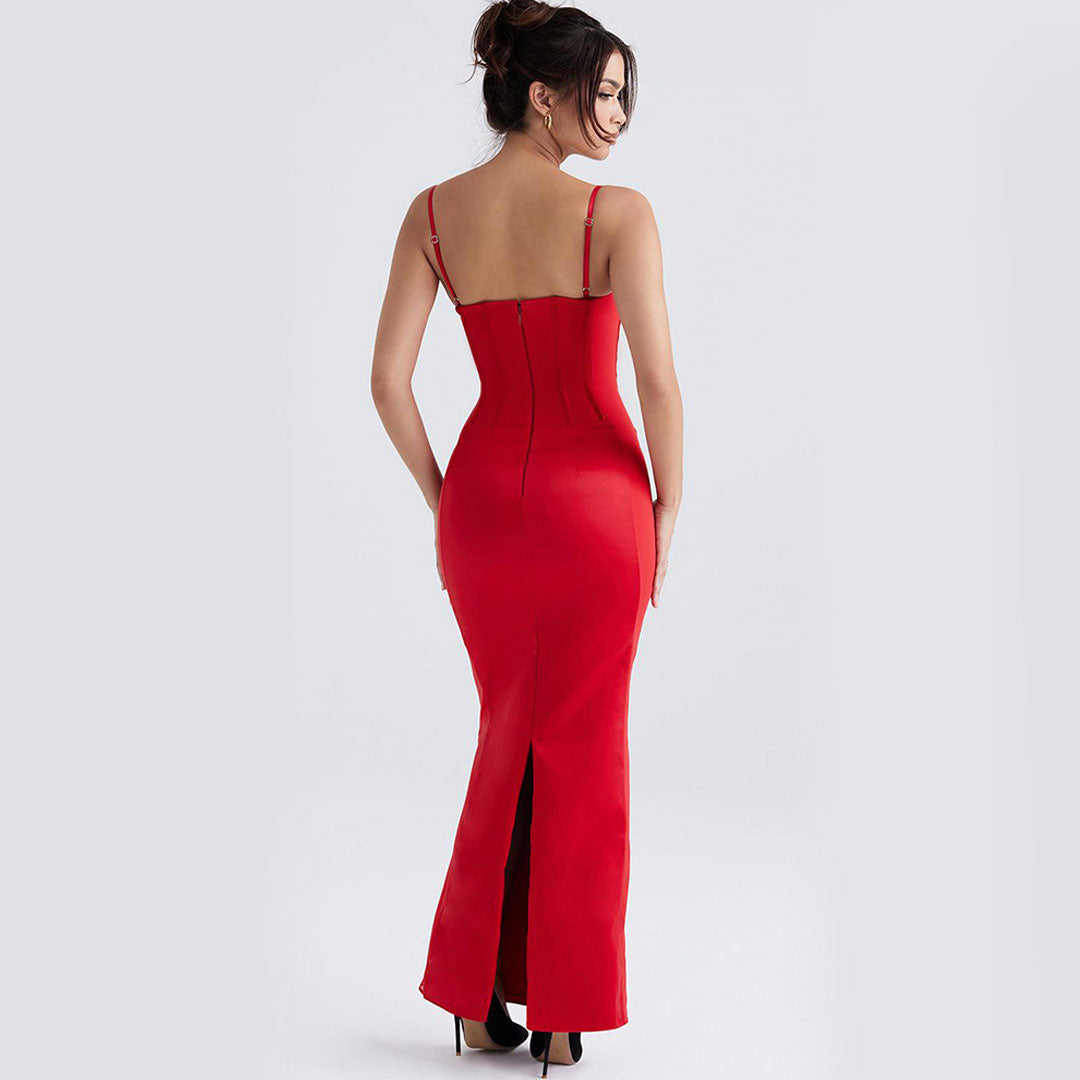 Sweetheart Spaghetti Strap Corset Bodycon Maxi Dress