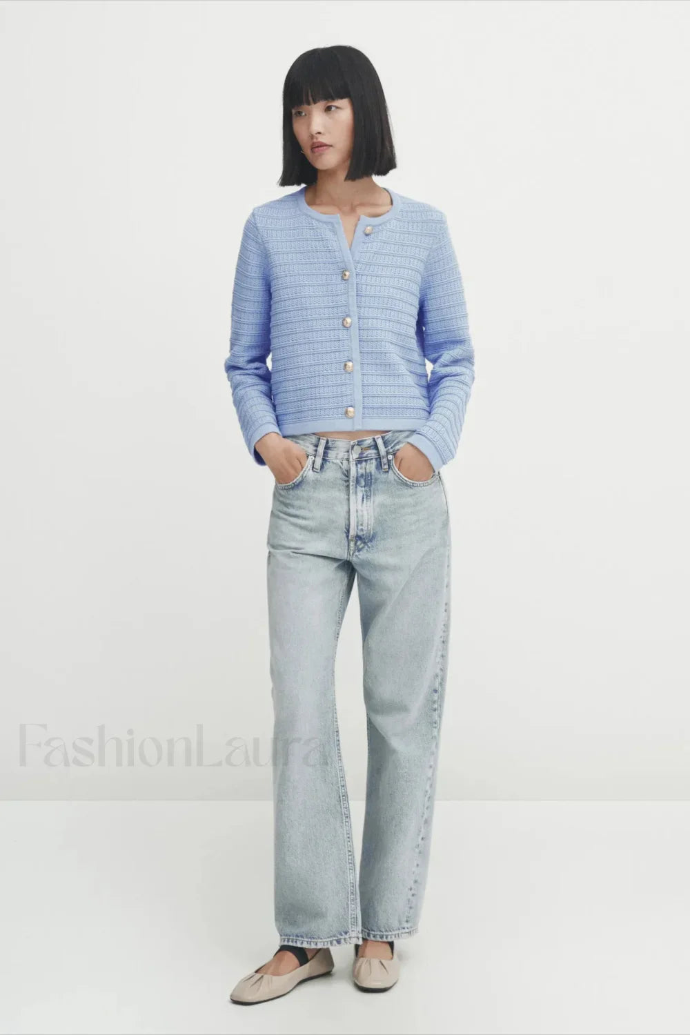 Gold Button Textured Knit Cardigan