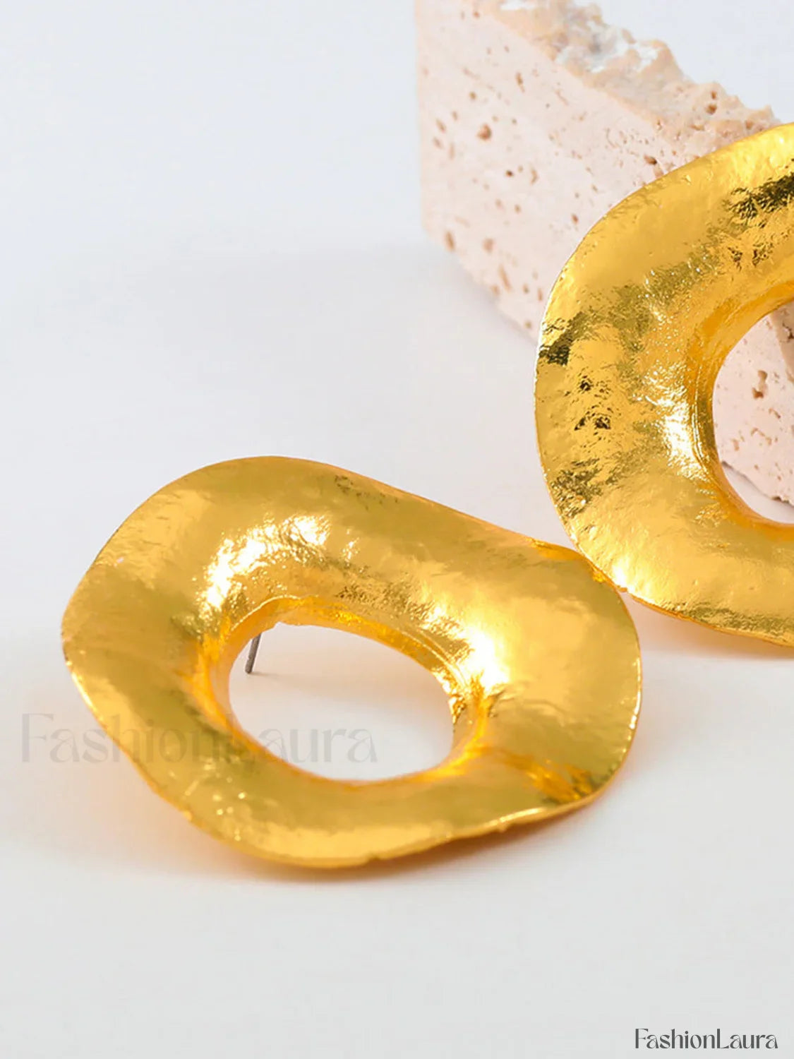 Gold Textured Metal Trendy Round Stud Earrings