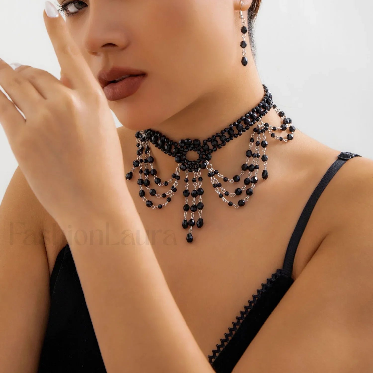Gothic Choker Crystal Woven Beaded Necklace