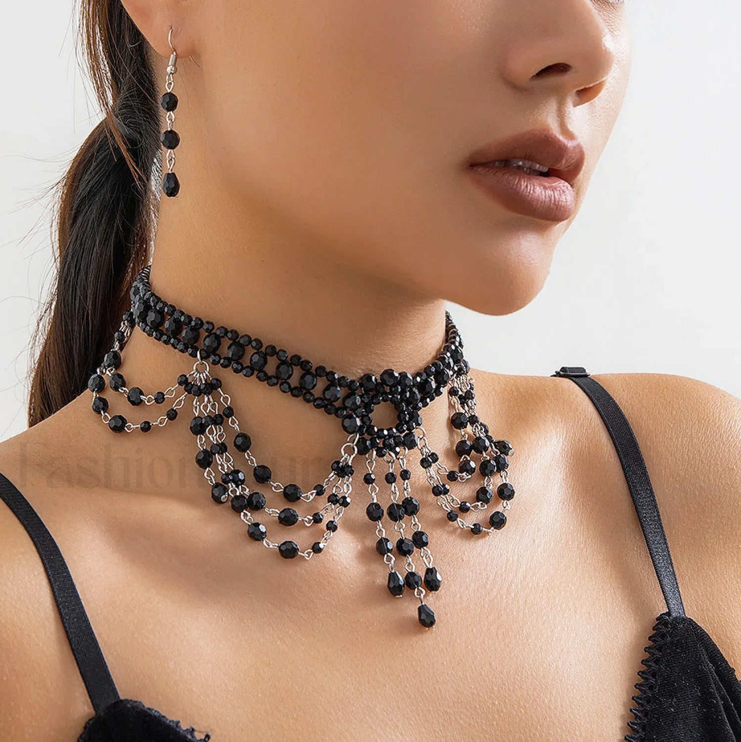 Gothic Choker Crystal Woven Beaded Necklace