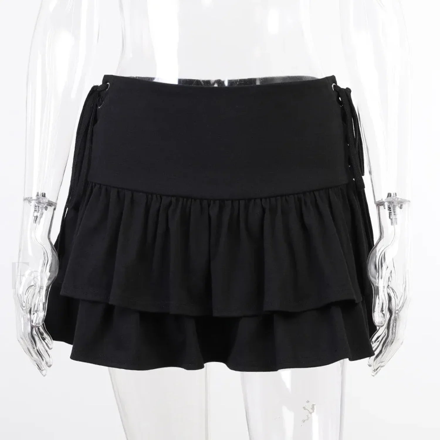 Gothic Cute Lolita Cake Mini Skirt for Girls with Sweet Lace Plaid BLACK / S