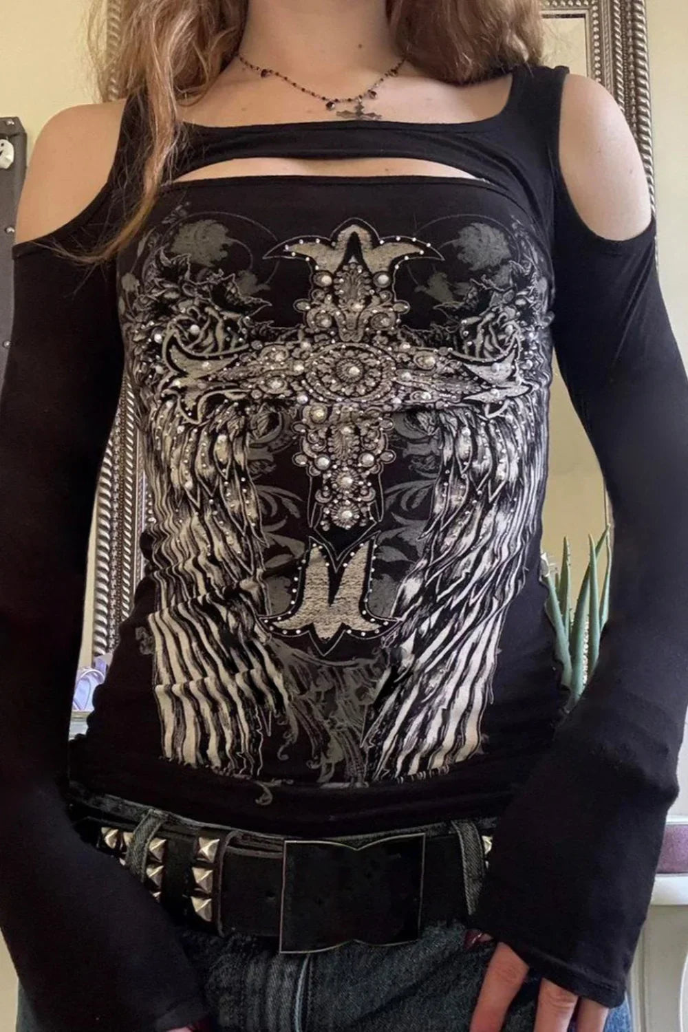 Gothic Graphic Hollow Out T-Shirt