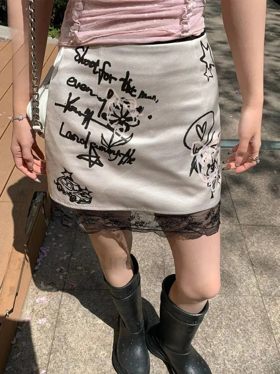 Gothic Lace Print Retro Skirt