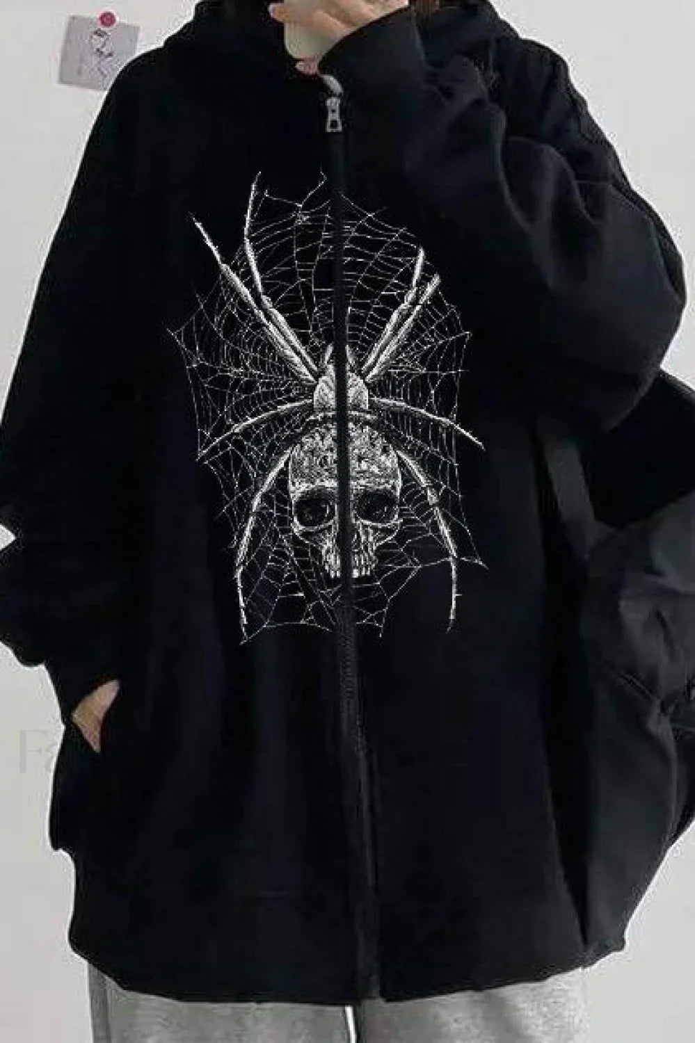 Gothic Skeleton Zip Up Hoodie Black / S