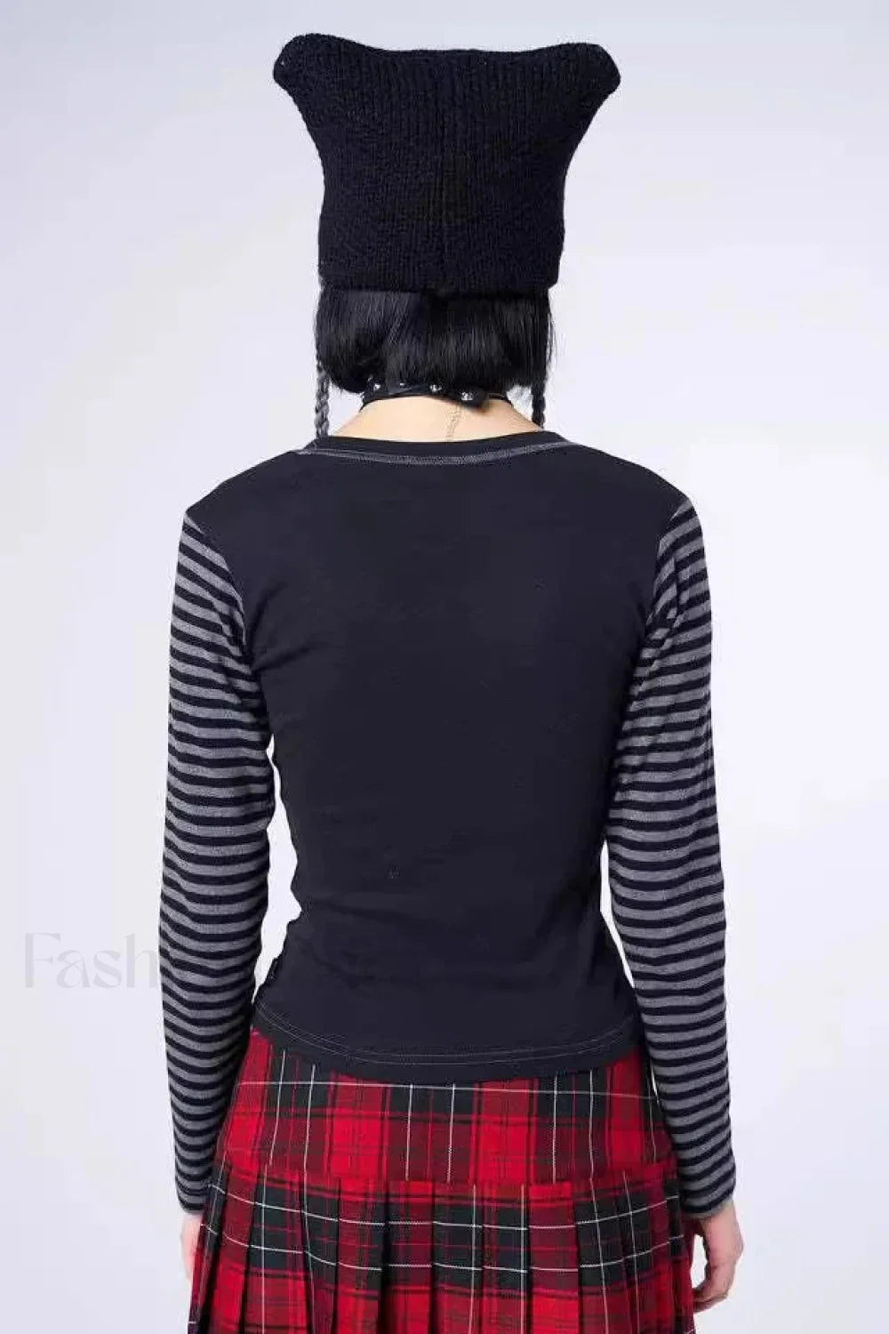 Gothic Skull Stripe Crop T-Shirt