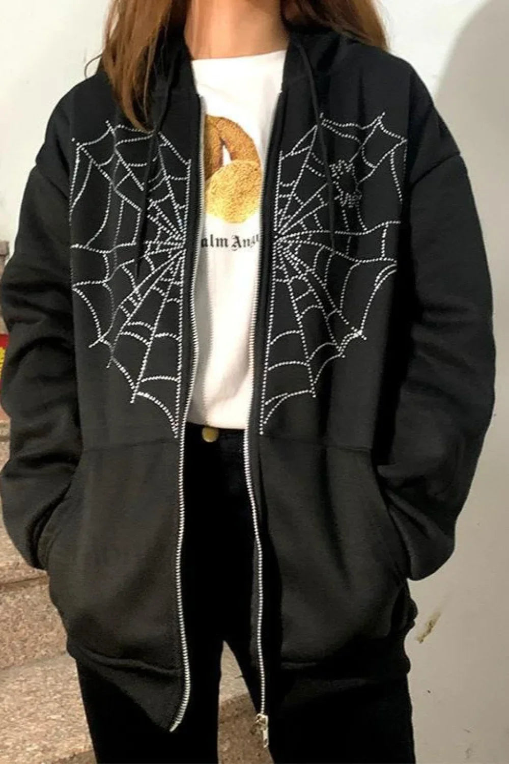 Gothic Spider Web Zip Up Hoodie