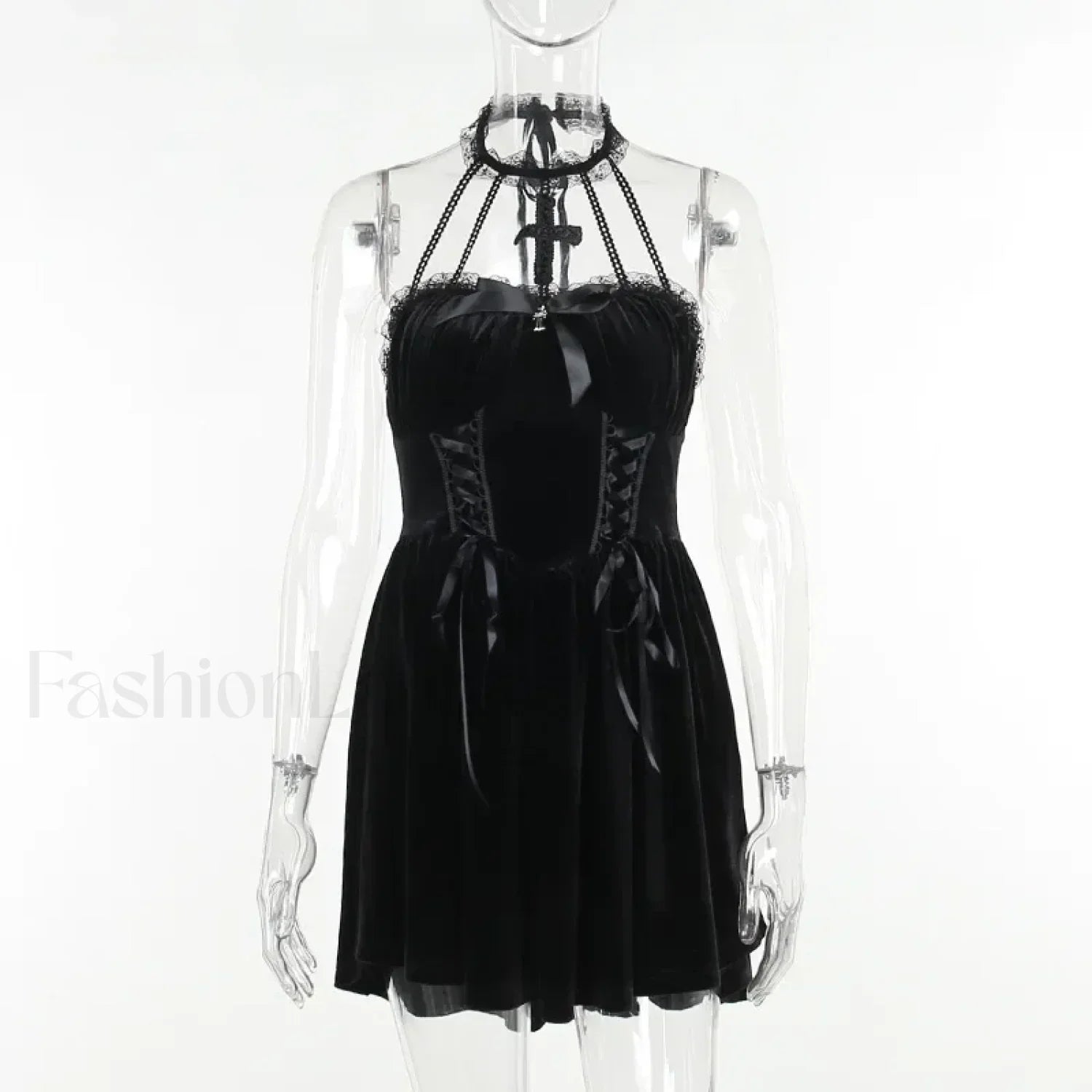 Gothic Velvet Halter Dress Vintage Draped Lace Sleeveless Bodycon Backless A-Line Cocktail Party Dress