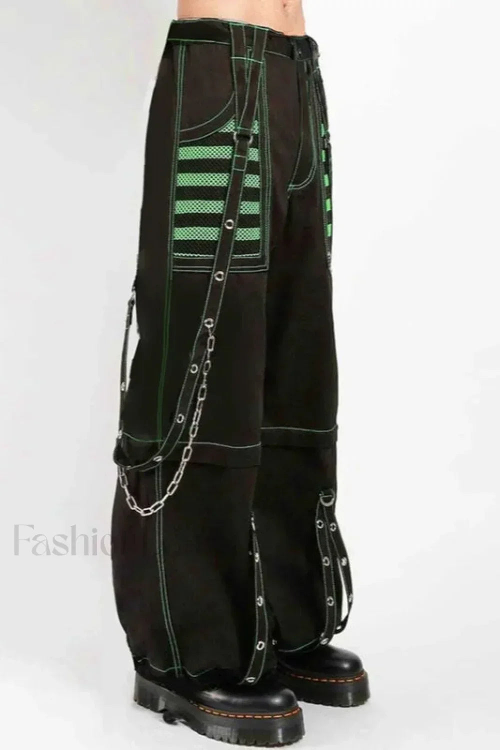 Gothic Wide Leg Cargo Jeans Green / S