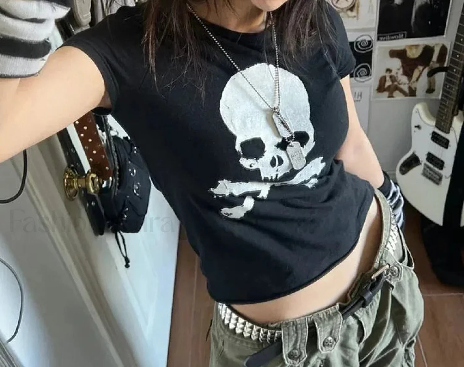 Gothic Y2k Aesthetic Skull Print T-Shirt