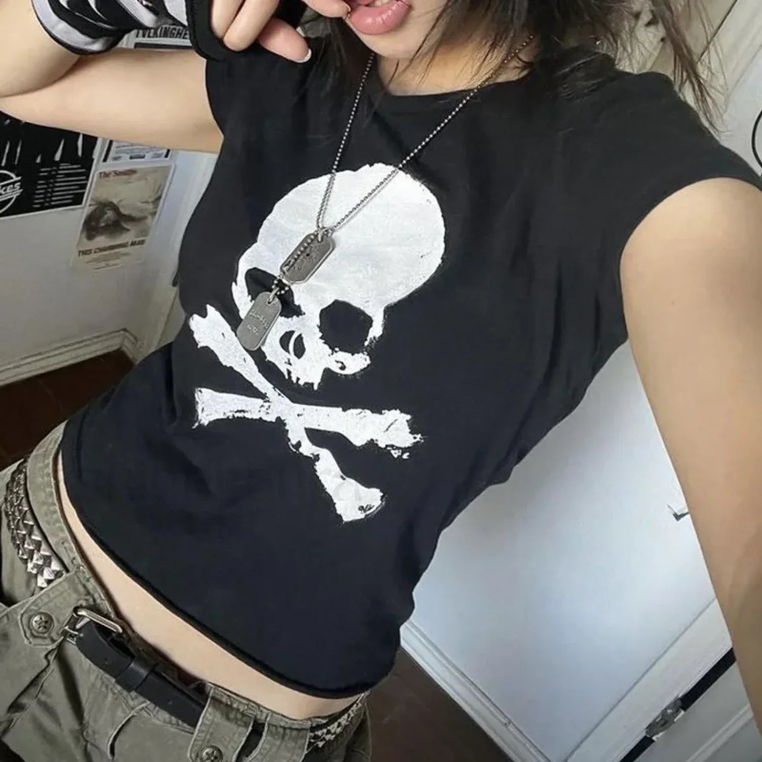 Gothic Y2k Aesthetic Skull Print T-Shirt