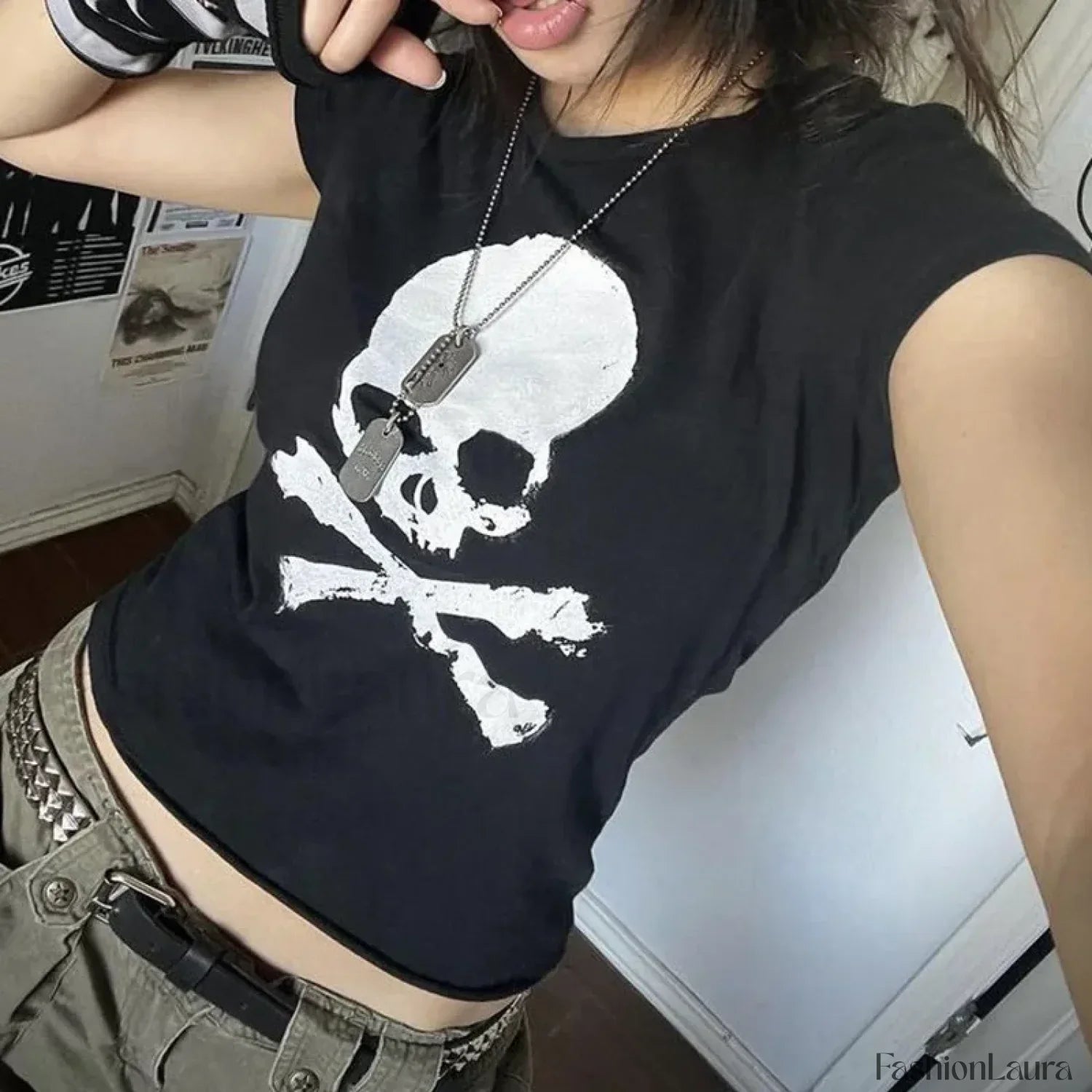 Gothic Y2k Aesthetic Skull Print T-Shirt