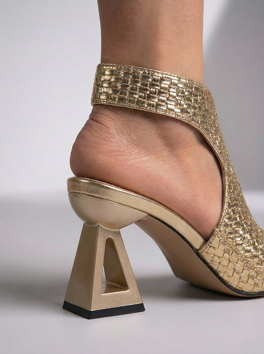 Woven Cut Out Sculpted Heel Sandals
