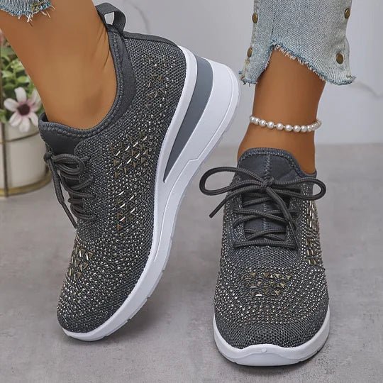 Lace Up Rhinestone Knit Wedge Platform Sneakers