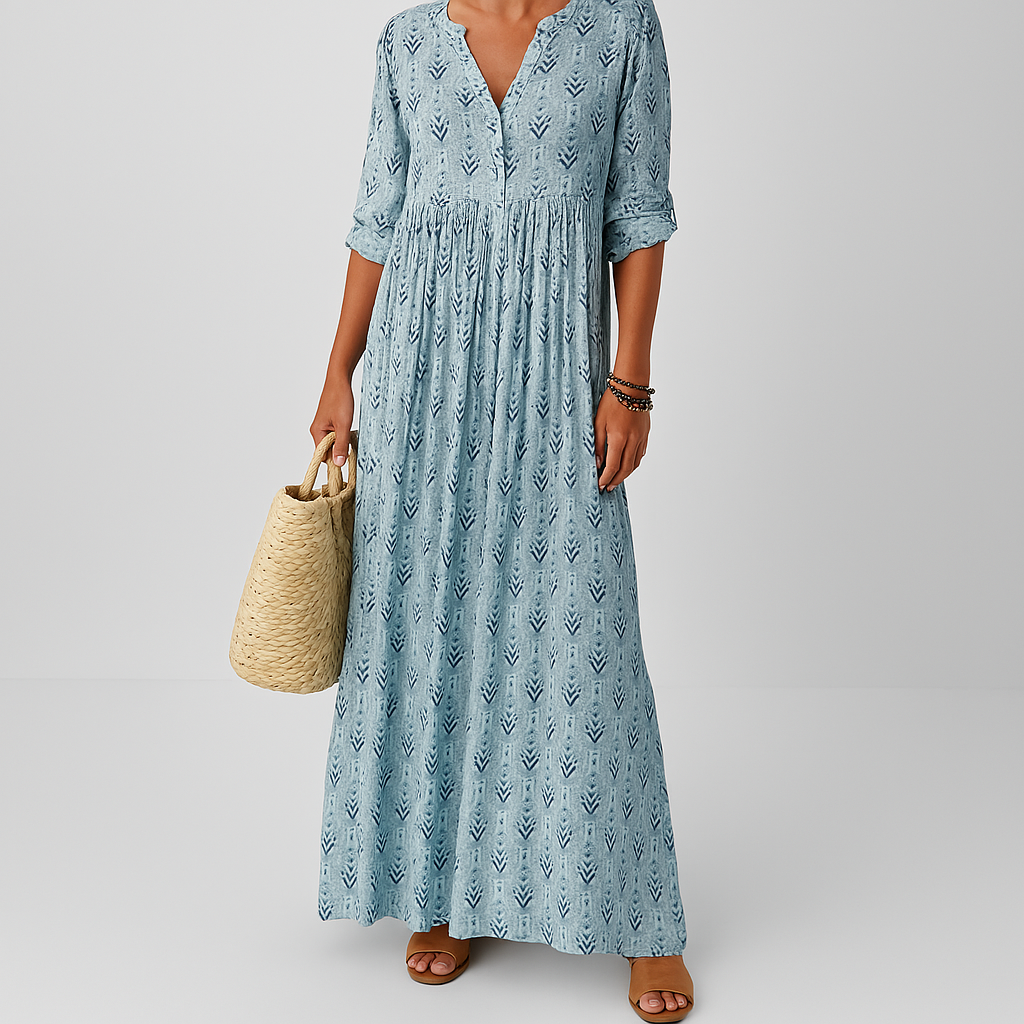 Print V-Neck Tiered Maxi Dress