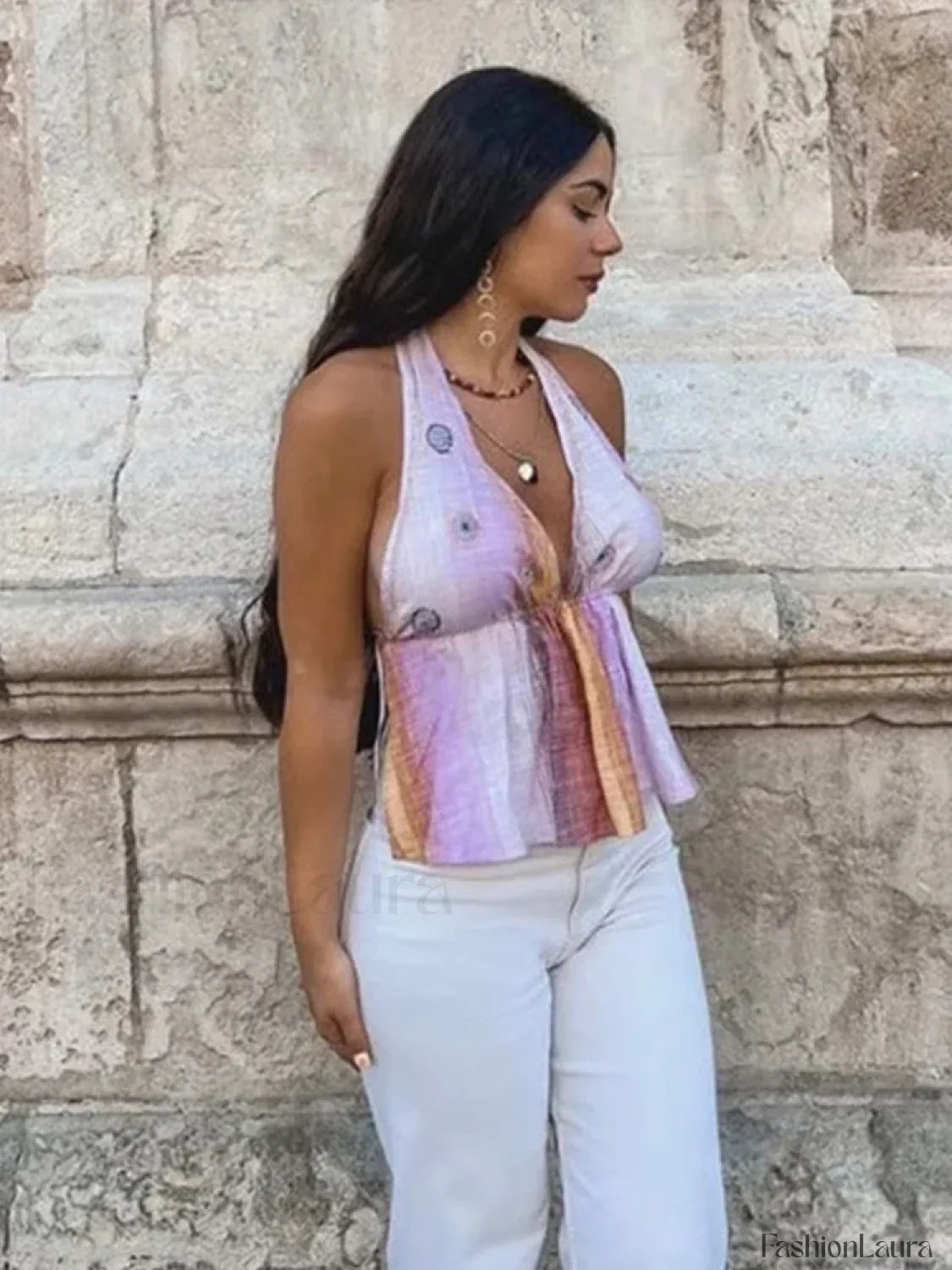 Gradient Lace-Up Halter Crop Top