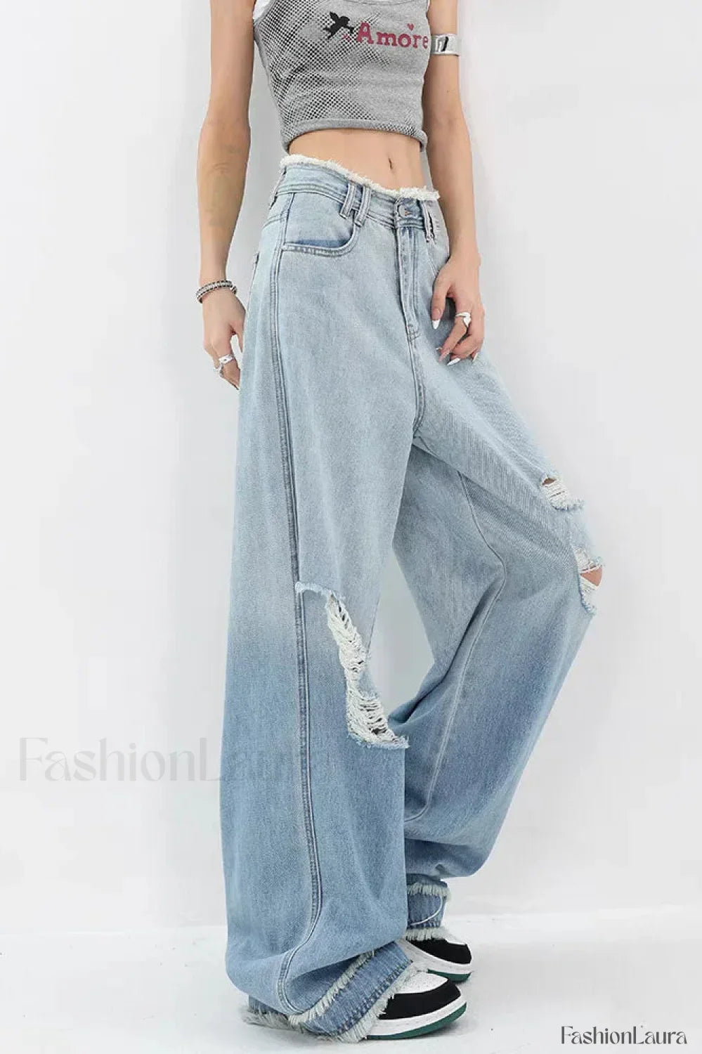 Gradient Ripped Straight Leg Jeans