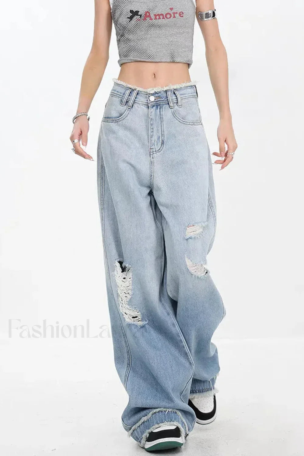 Gradient Ripped Straight Leg Jeans