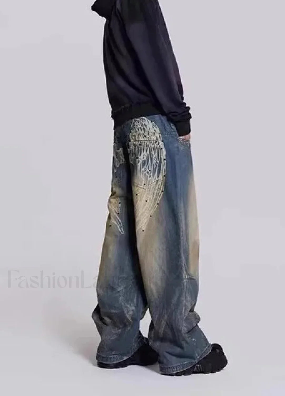 Gradient Wing Print Wide Leg Jeans