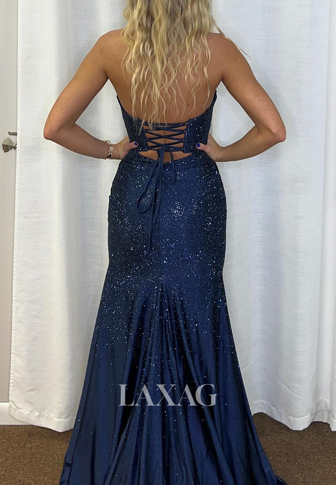 Sweetheart Off-Shoulder Sleeveless Mermaid Prom Dress Fully Beaded Pleated High Slit Formal Gowns