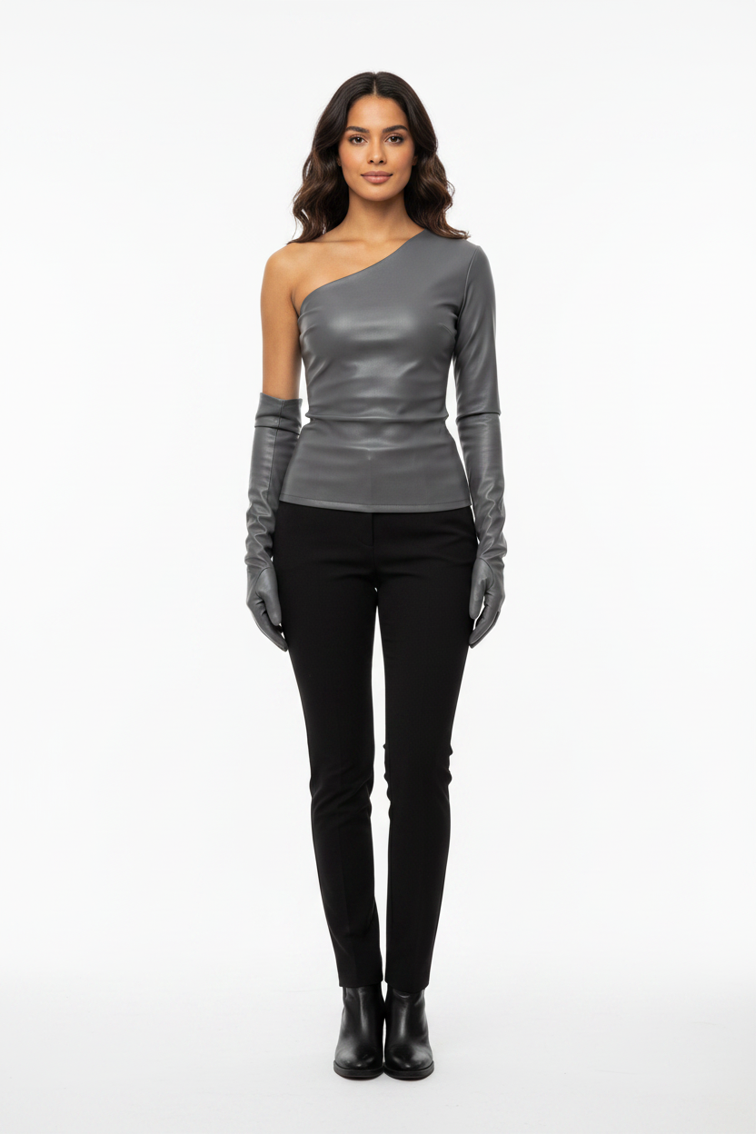 Bold Elegant Eco Leather Top with Gloves - Professional Style