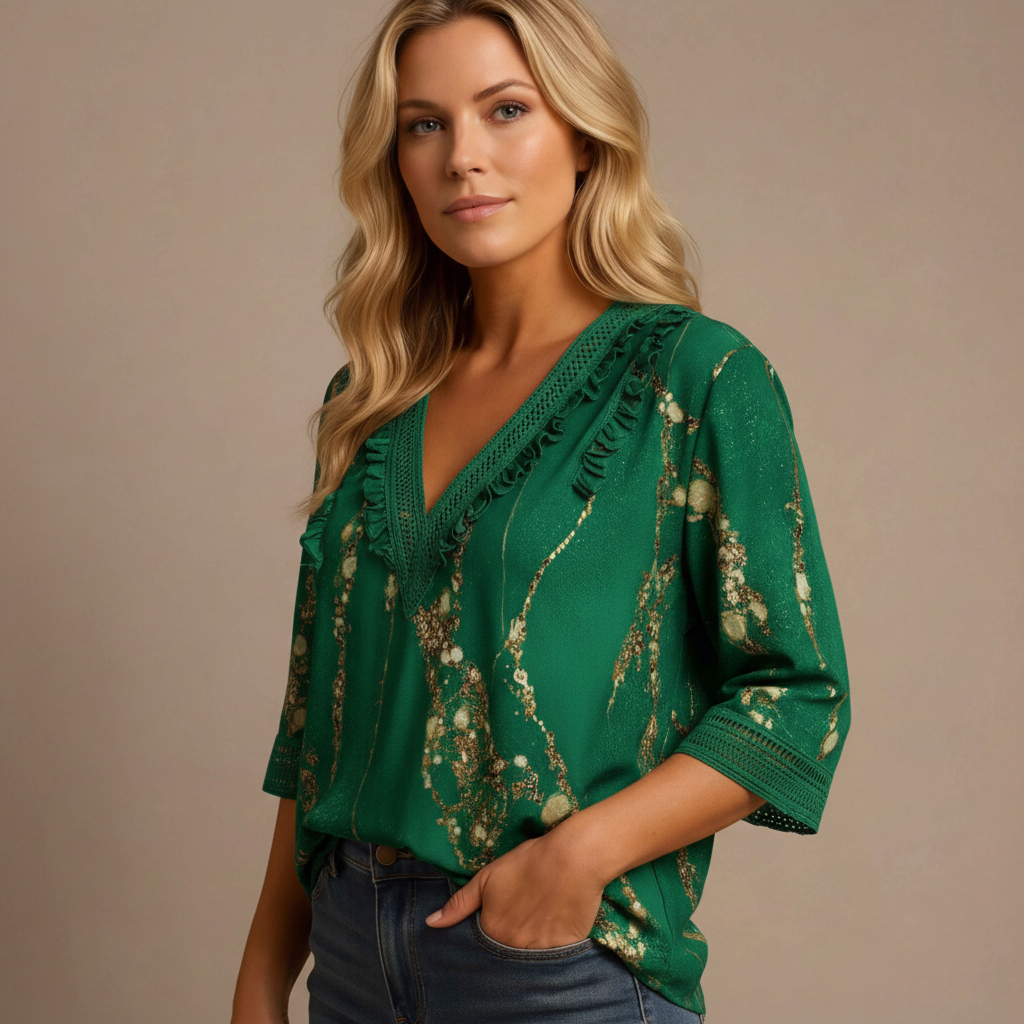 Elegant Ruffled Long Sleeve Blouse with Soft Fabric & Classic Fit