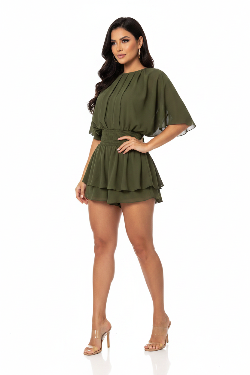 Elegant Flowy Backless Skorts Romper with Pockets & Adjustable Straps