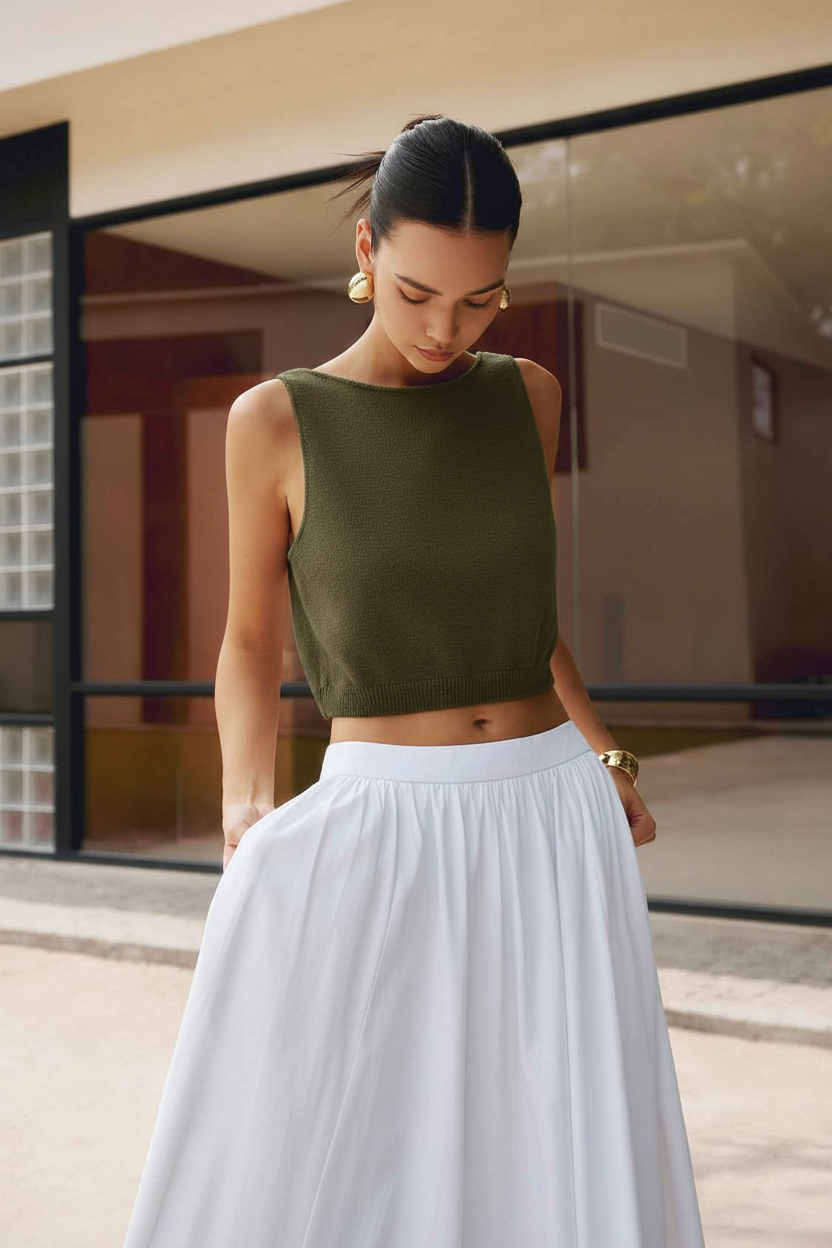 Stylish White Sleeveless Crop Top with Soft Fabric and Tailored Fit - Jamota