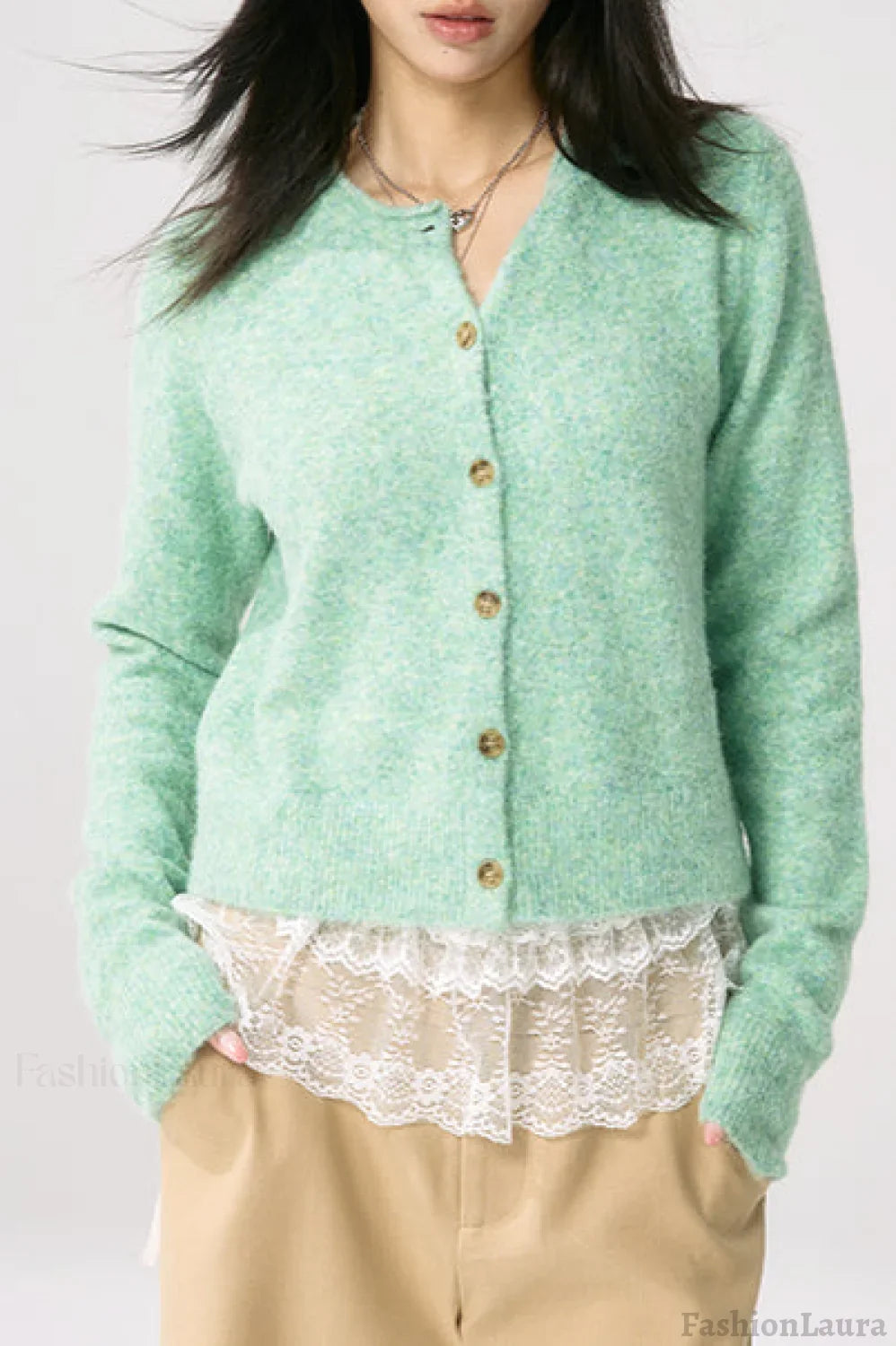 Green Roll Sleeve Cardigan L / Green