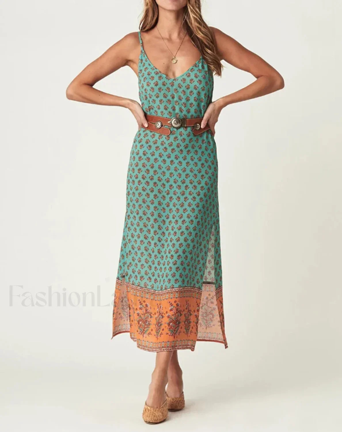 Green Side-Slit Rayon Boho Dress