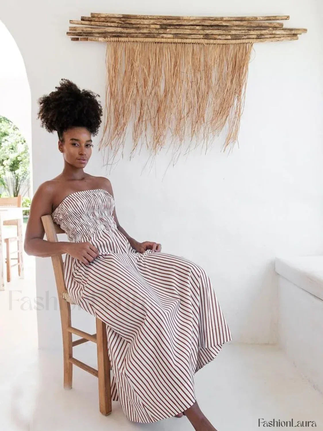 Green Striped Strapless Sexy Slim Beach Casual Maxi Dress