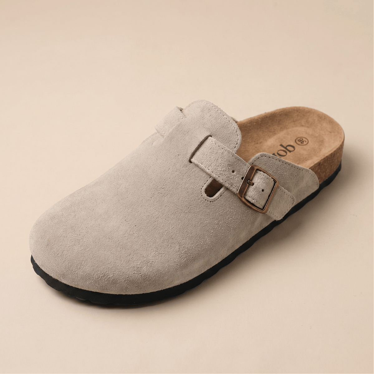 Suede Buckle Strap Closed Toe Clog Mules