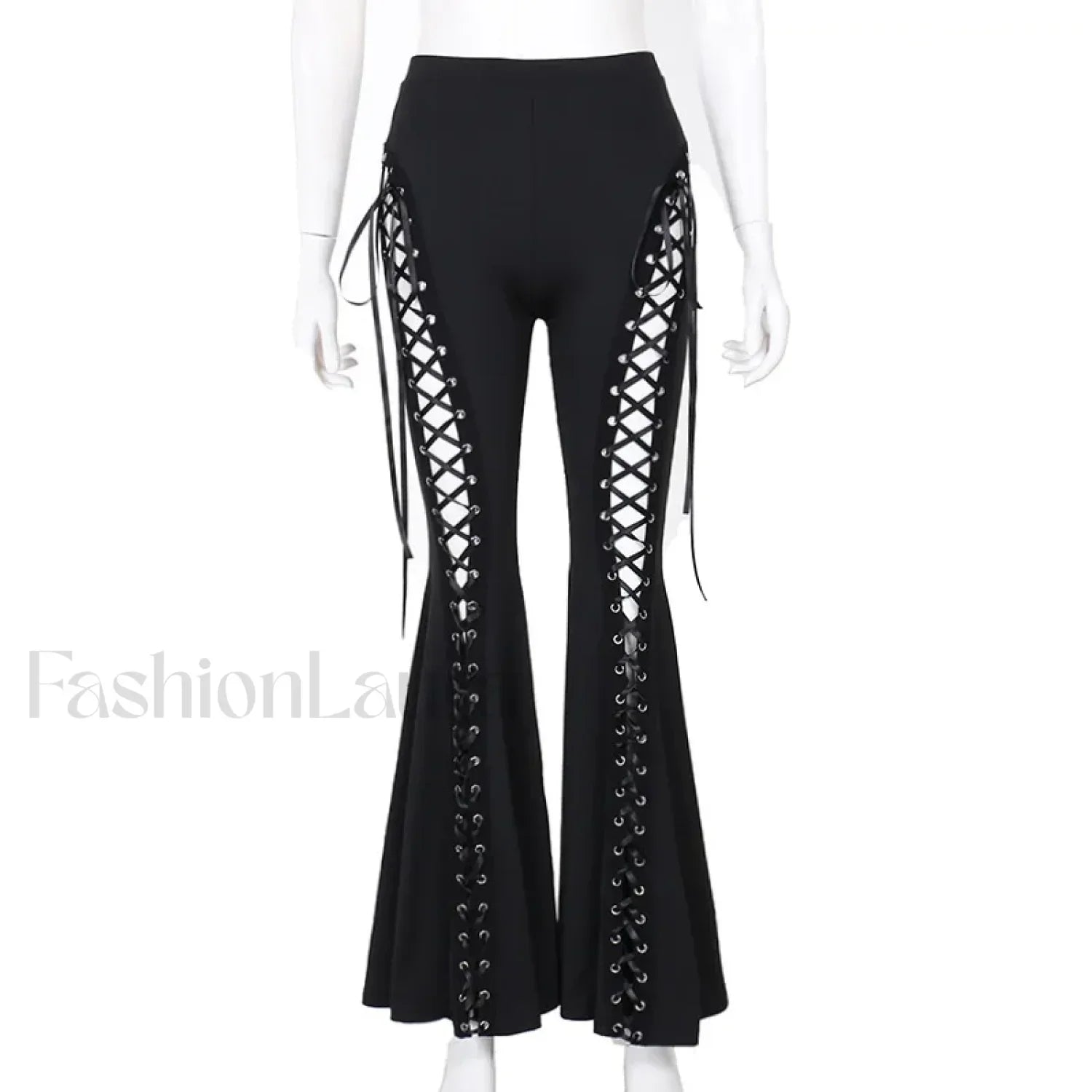 Grunge Streetwear Black Bandage Pants with Hollow Flare Design Black / S