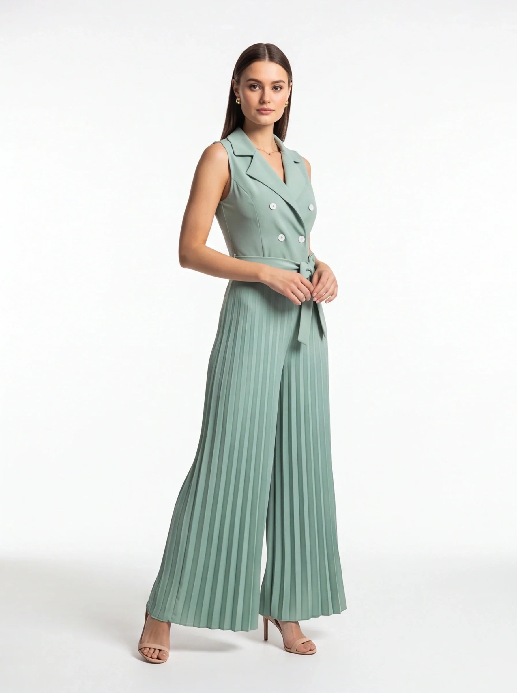 Elegant Tailored Wide-Leg Jumpsuit with Pockets & Adjustable Straps