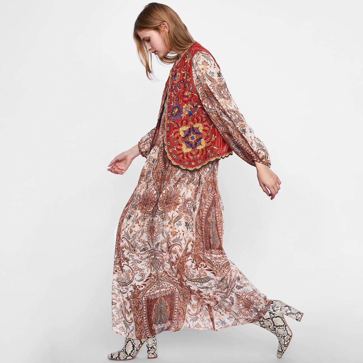 Floral Embroidered Beaded Boho Waistcoat