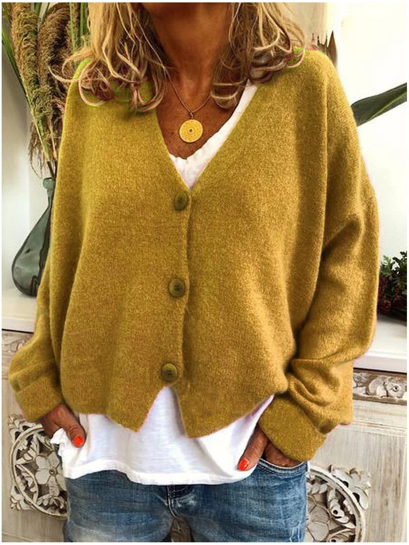 V-Neck Button Front Oversized Knit Cardigan