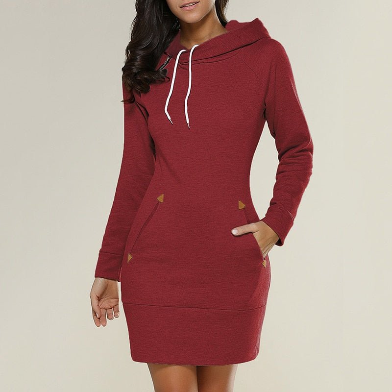 Hooded Long Sleeve Drawstring Mini Bodycon Sweatshirt Dress