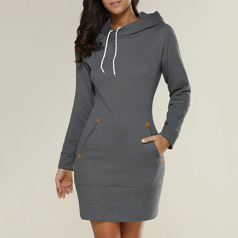 Hooded Long Sleeve Drawstring Mini Bodycon Sweatshirt Dress