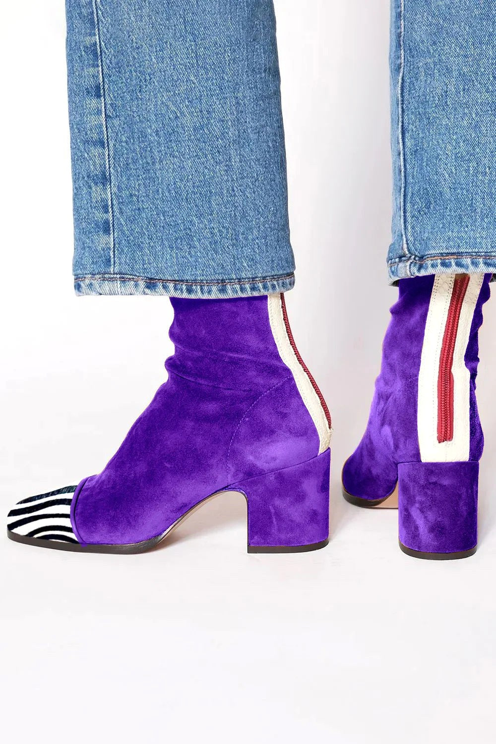 Leopard Toe Cap Block Heel Suede Ankle Boots