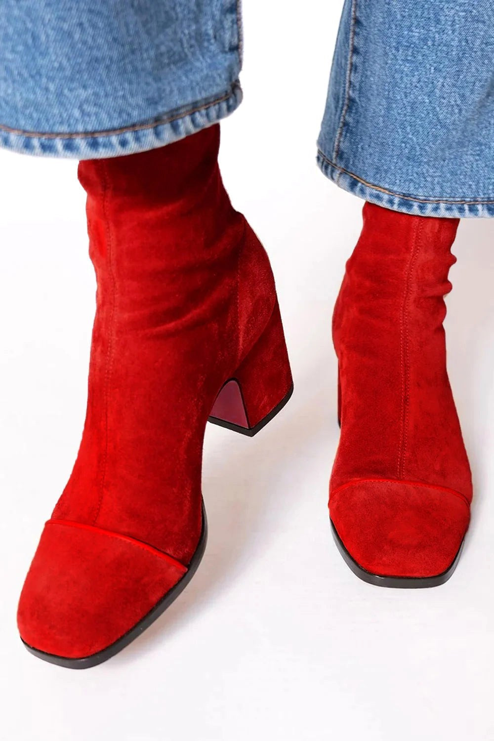 Leopard Toe Cap Block Heel Suede Ankle Boots