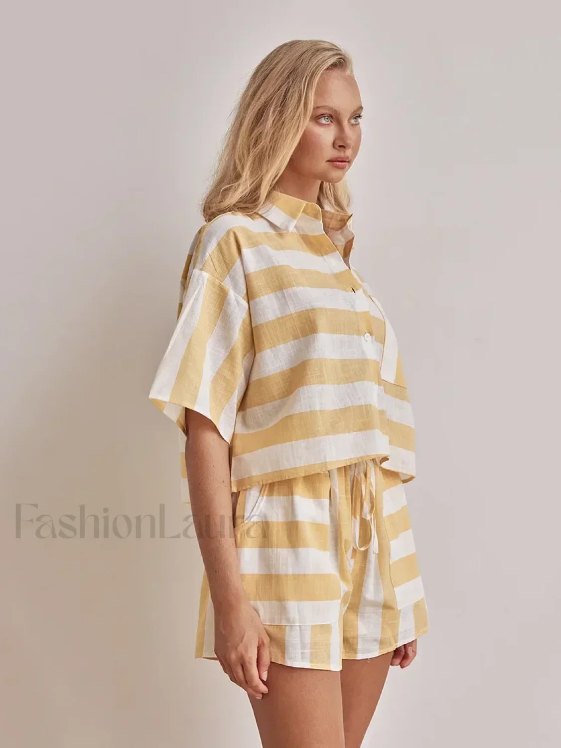 Half Sleeve Collar Pajama Shorts Two Piece Set